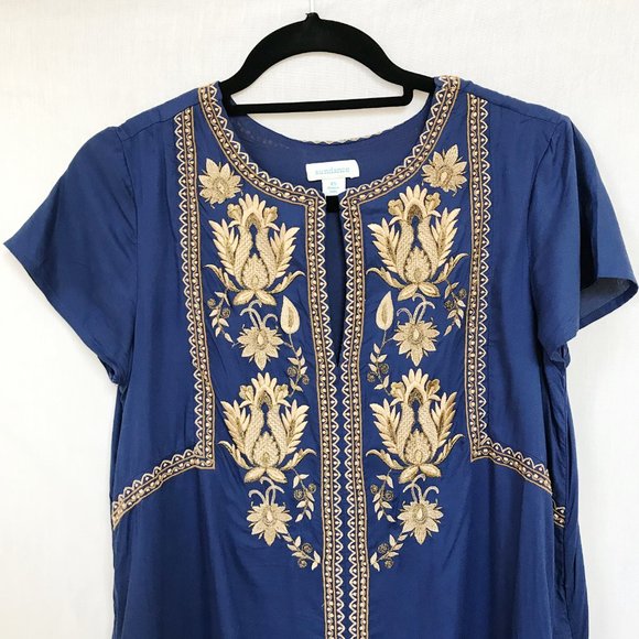 Sundance Venezia Lapis and Gold Short sleeve Bohemian Dress - Picture 9 of 15